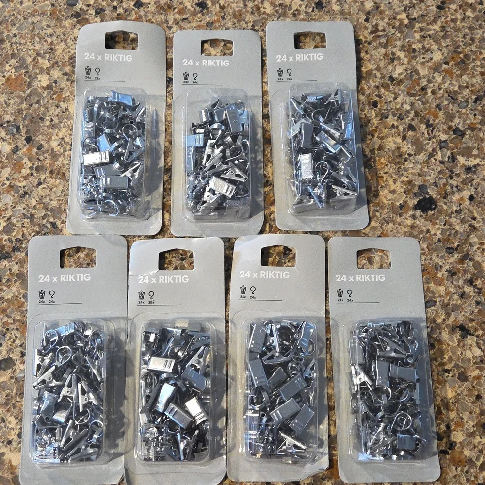 LOT OF 7 NEW 24 PACK IKEA RIKTIG CURTAIN HOOKS & CLIPS 802.122.01 WIRE SYSTEM